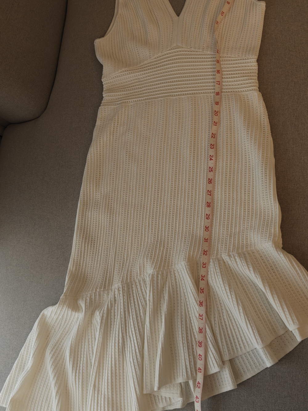 Milly Bodycon V-Neck Ribbed High-Low Ruffle Dress - Picture 6 of 8